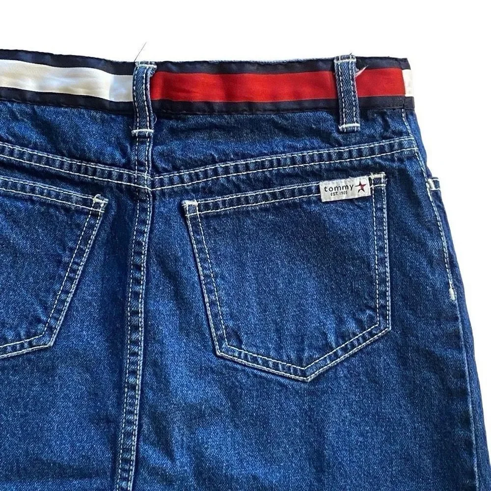 Tommy Hilfiger color block waist band denim skirt Y2K vintage